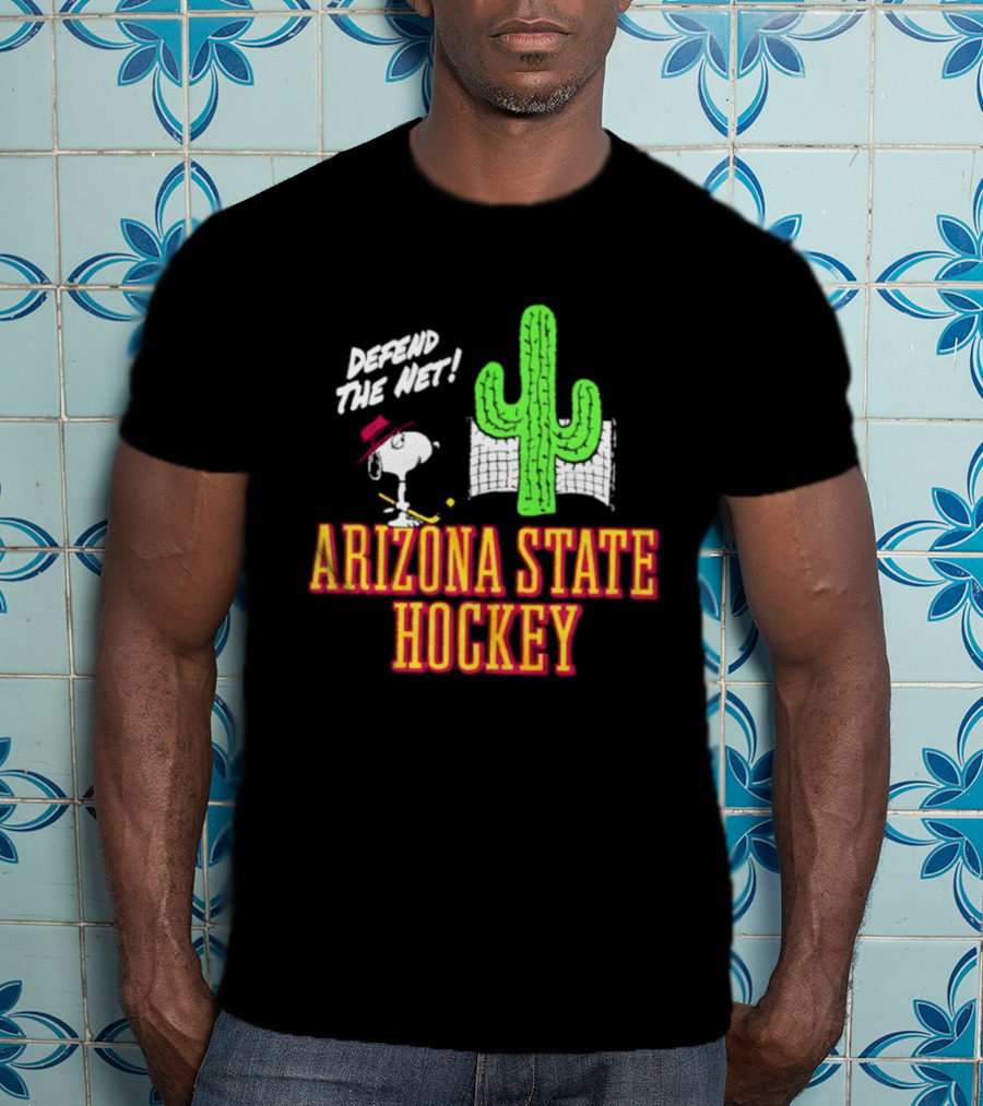 Defend The Net Arizona State Hockey Snoopy Cactus T-Shirt