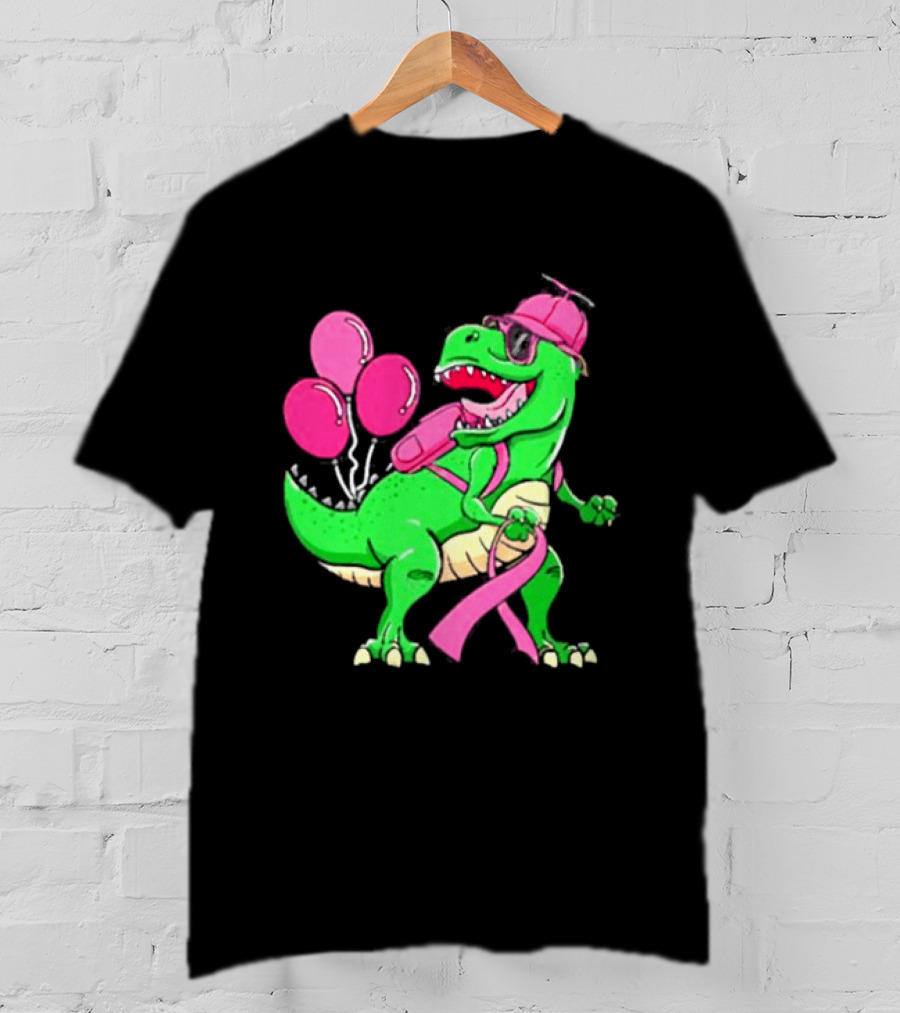 T Rex Party With Pink Balloons And Ribbon Accessories T-Shirt