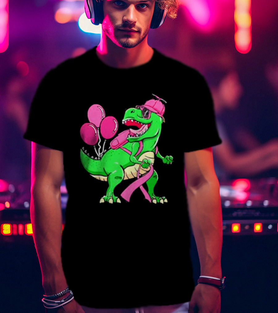 T Rex Party With Pink Balloons And Ribbon Accessories T-Shirt