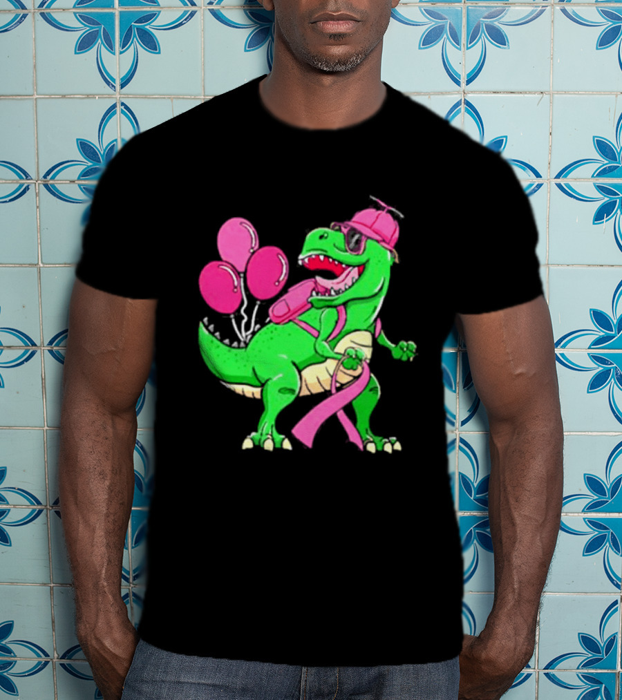 T Rex Party With Pink Balloons And Ribbon Accessories T-Shirt