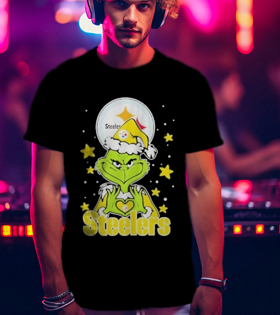 Pittsburgh Steelers Grinch Christmas Love Hands 2026 Football T-Shirt