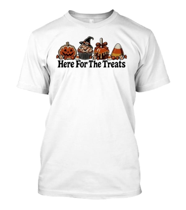 Here For The Treats Halloween Jack O Lantern Cupcake Candy T-Shirt