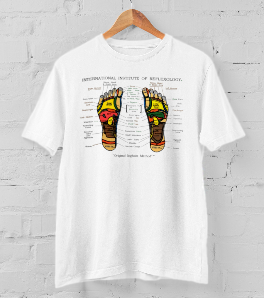International Institute Of Reflexology Original Ingham Method Foot Chart Detailed Reflex Points Mapping T-Shirt