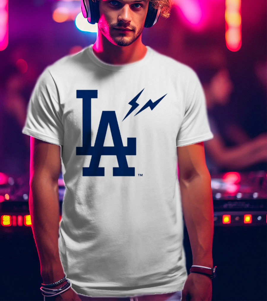 Los Angeles Dodgers Fragment Collaboration LA Thunder Lightning Bolt T-Shirt