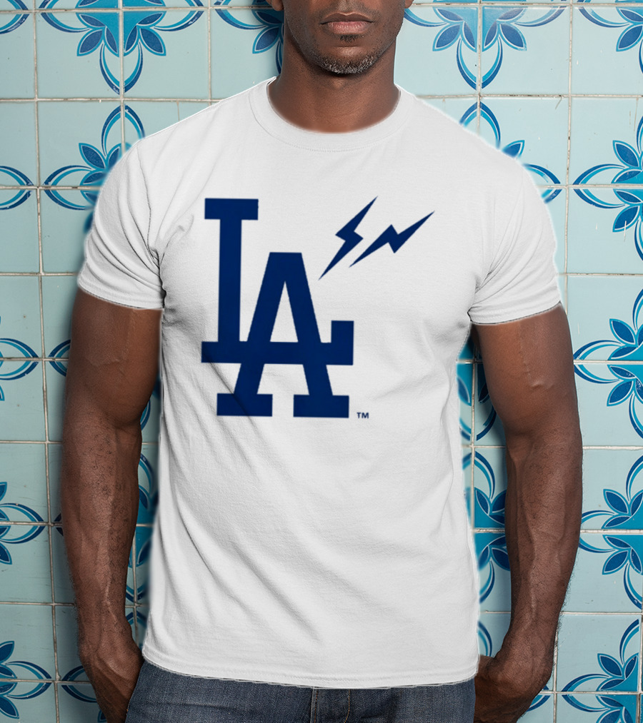 Los Angeles Dodgers Fragment Collaboration LA Thunder Lightning Bolt T-Shirt