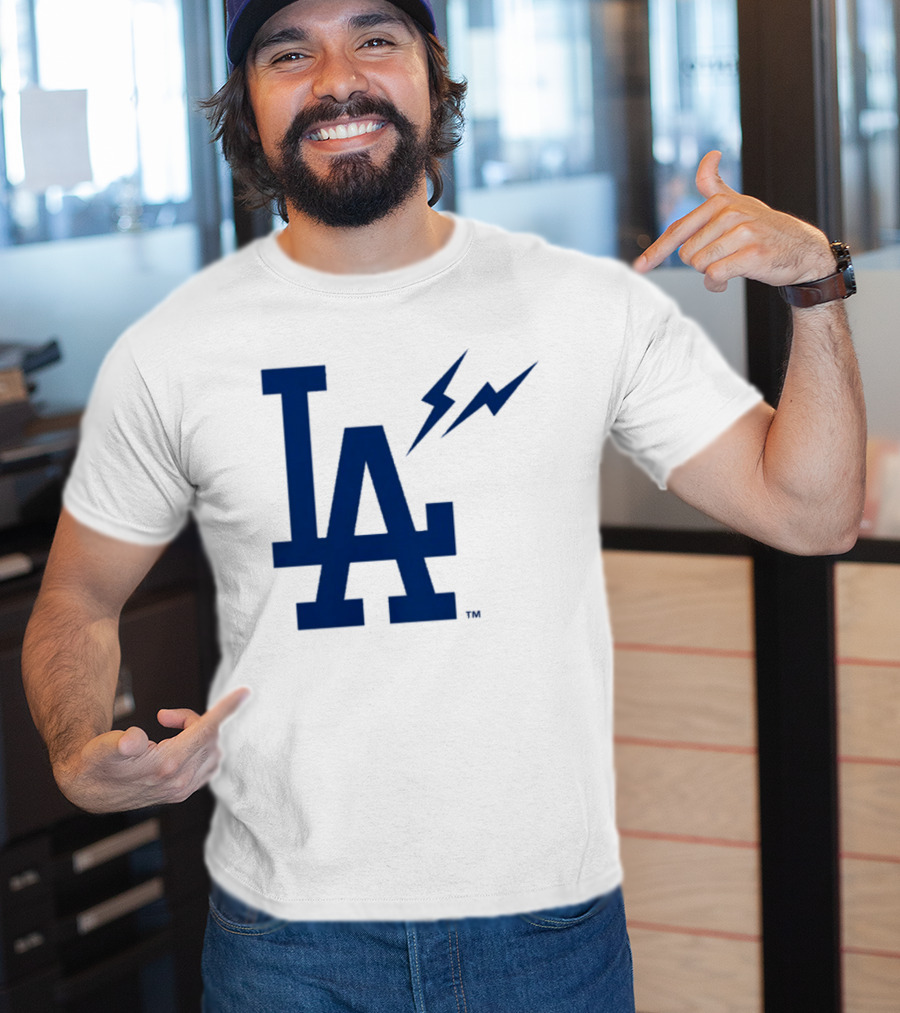 Los Angeles Dodgers Fragment Collaboration LA Thunder Lightning Bolt T-Shirt