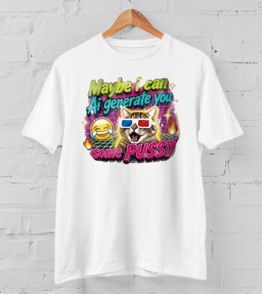 Maybe I Can Ai Generate You Some Pussy Emoji Cat 3D Glasses T-Shirt