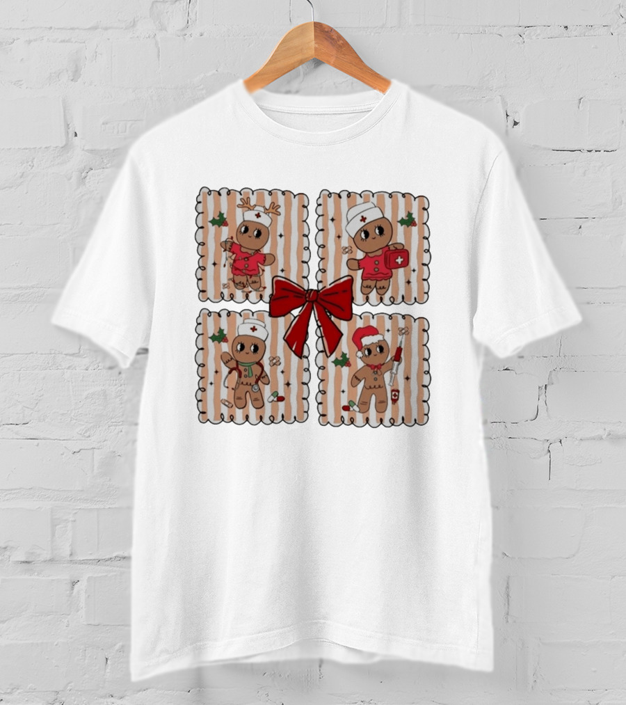 Preppy Nurse Gingerbread Christmas Holiday Medical T-Shirt