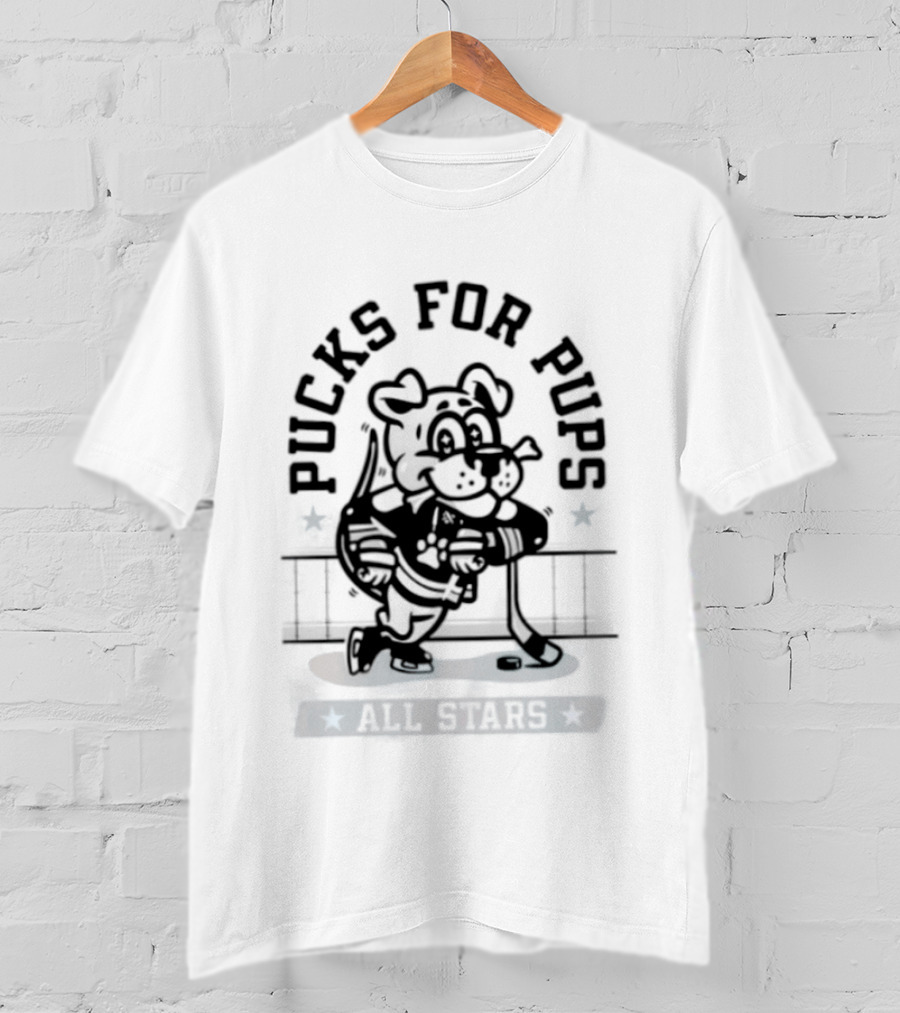 Pucks For Pups All Stars Hockey Dog With Hockey Stick T-Shirt