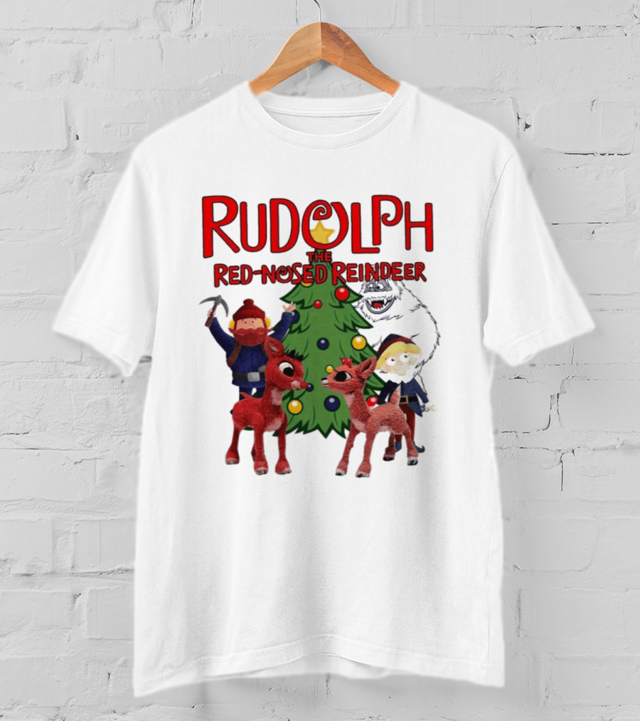 Rudolph The Red Nosed Reindeer Christmas Tree With Characters And Star T-Shirt