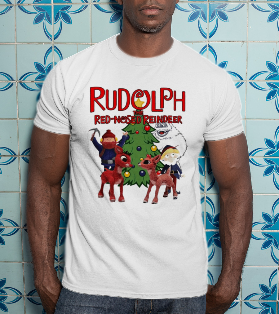 Rudolph The Red Nosed Reindeer Christmas Tree With Characters And Star T-Shirt