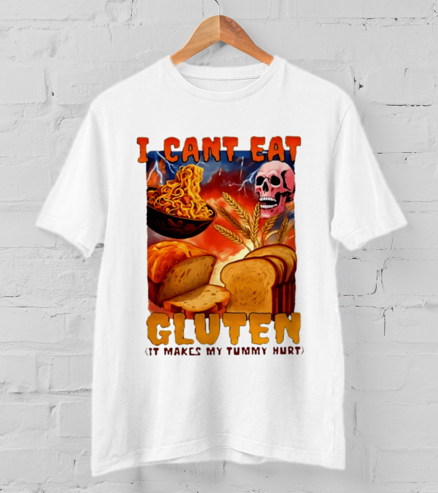 I Cant Eat Gluten Skull Bread Noodles Lightning T-Shirt
