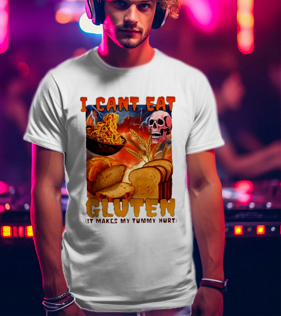 I Cant Eat Gluten Skull Bread Noodles Lightning T-Shirt