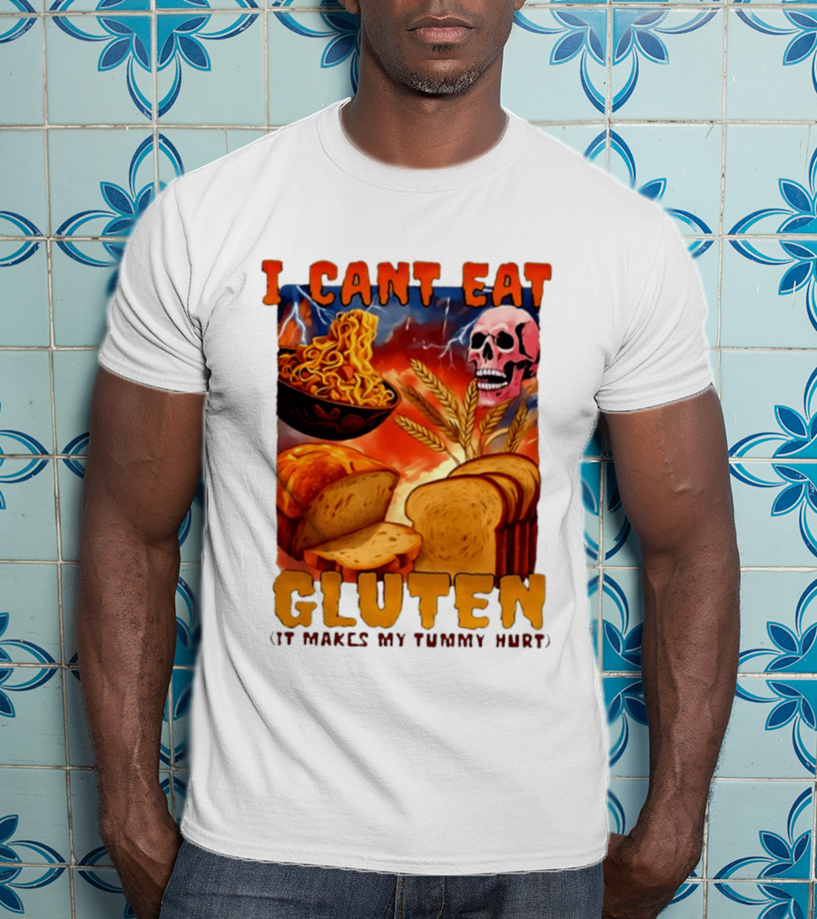 I Cant Eat Gluten Skull Bread Noodles Lightning T-Shirt