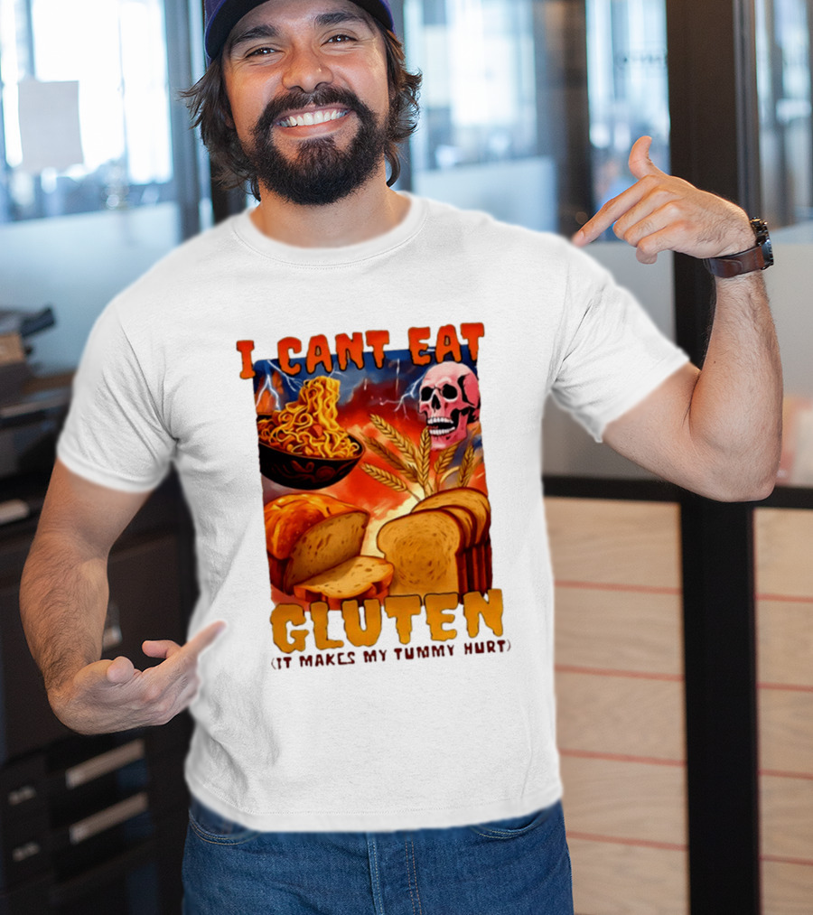 I Cant Eat Gluten Skull Bread Noodles Lightning T-Shirt