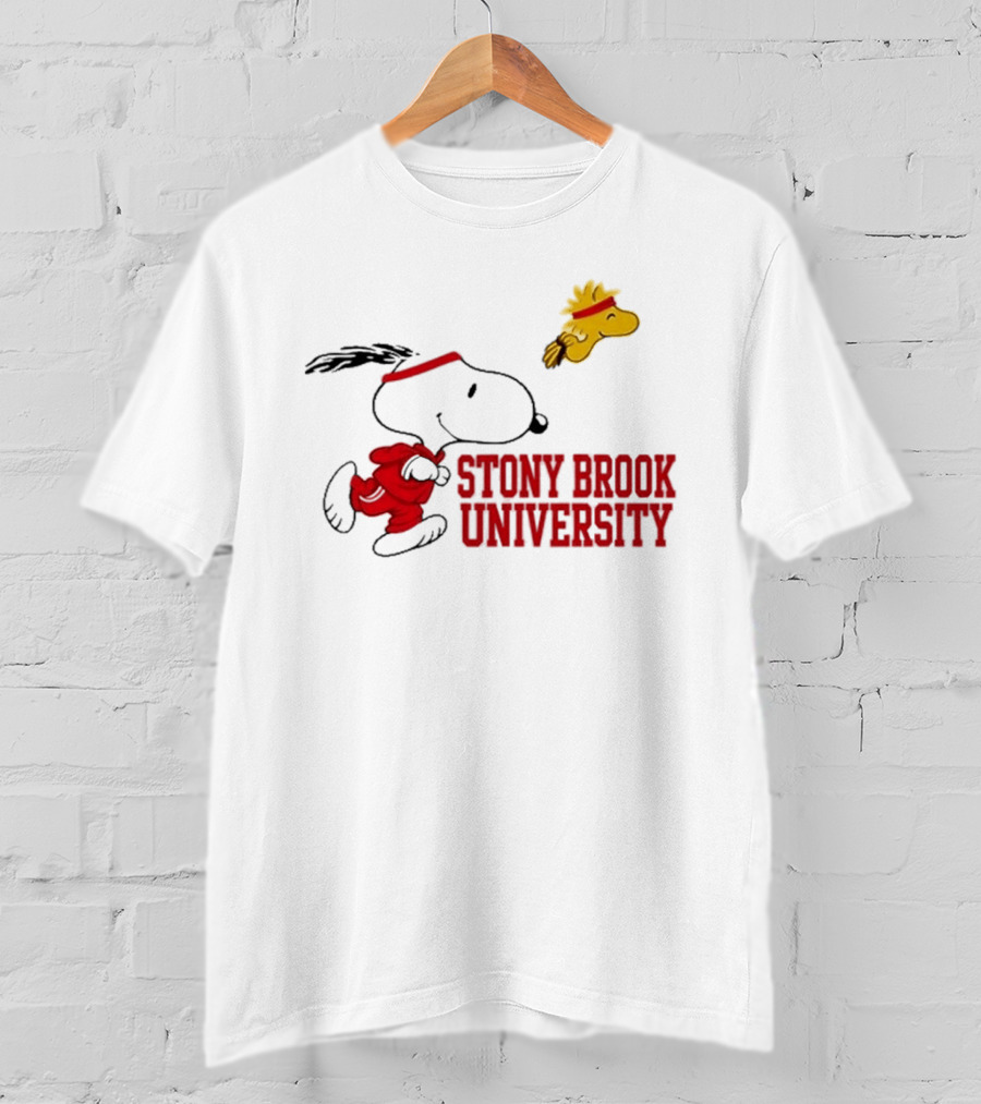 Snoopy And Woodstock Running Stony Brook University T-Shirt