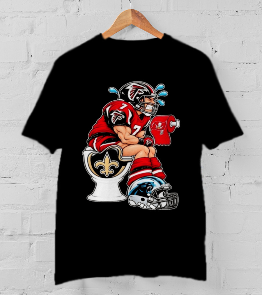 Atlanta Falcons Player On Saints Toilet With Buccaneers Toilet Paper And Panthers Helmet T-Shirt
