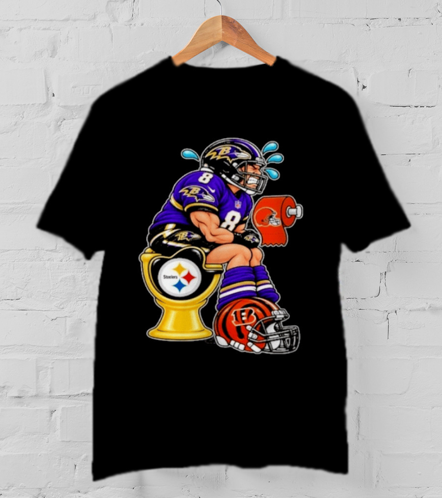 Baltimore Ravens Lamar Jackson On Steelers Toilet With Browns Toilet Paper And Bengals Helmet T-Shirt