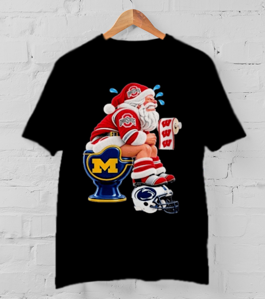 Big Ten College Football Santa Ohio State Michigan Penn State Wisconsin Christmas T-Shirt