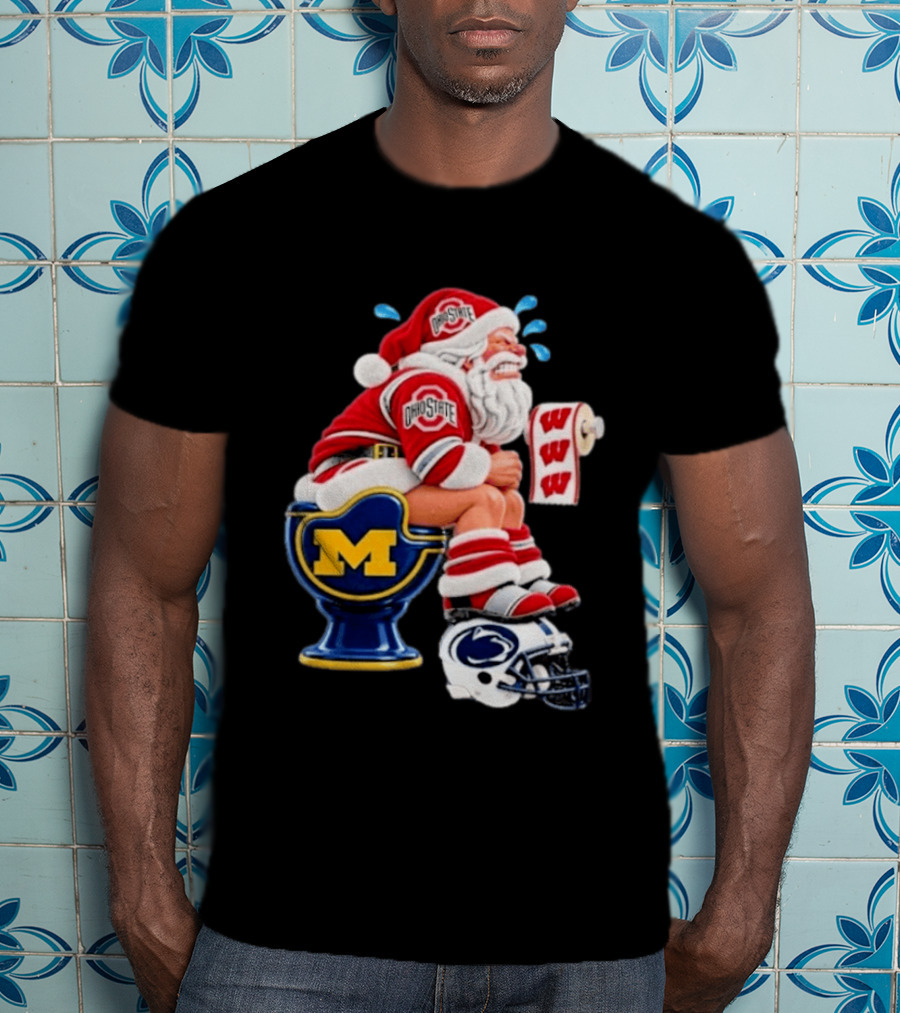 Big Ten College Football Santa Ohio State Michigan Penn State Wisconsin Christmas T-Shirt