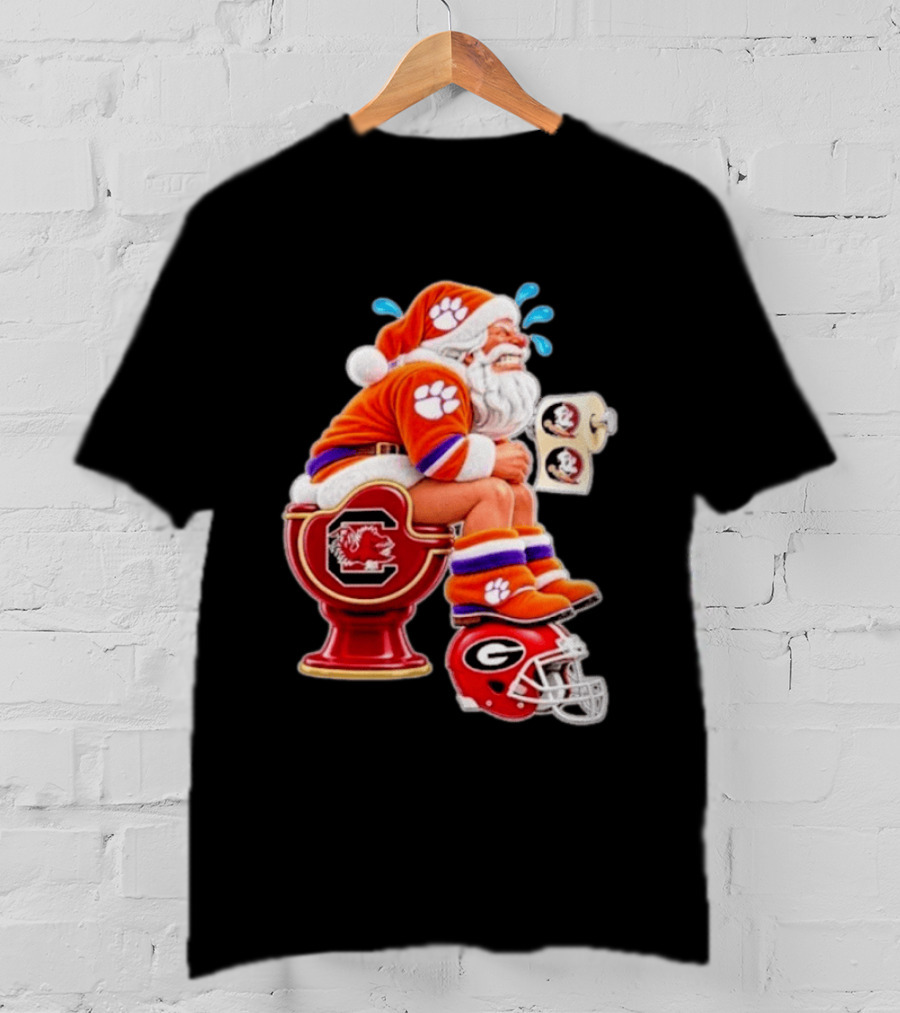 Clemson Tigers Santa South Carolina Gamecocks Georgia Bulldogs Florida State Christmas College Football T-Shirt