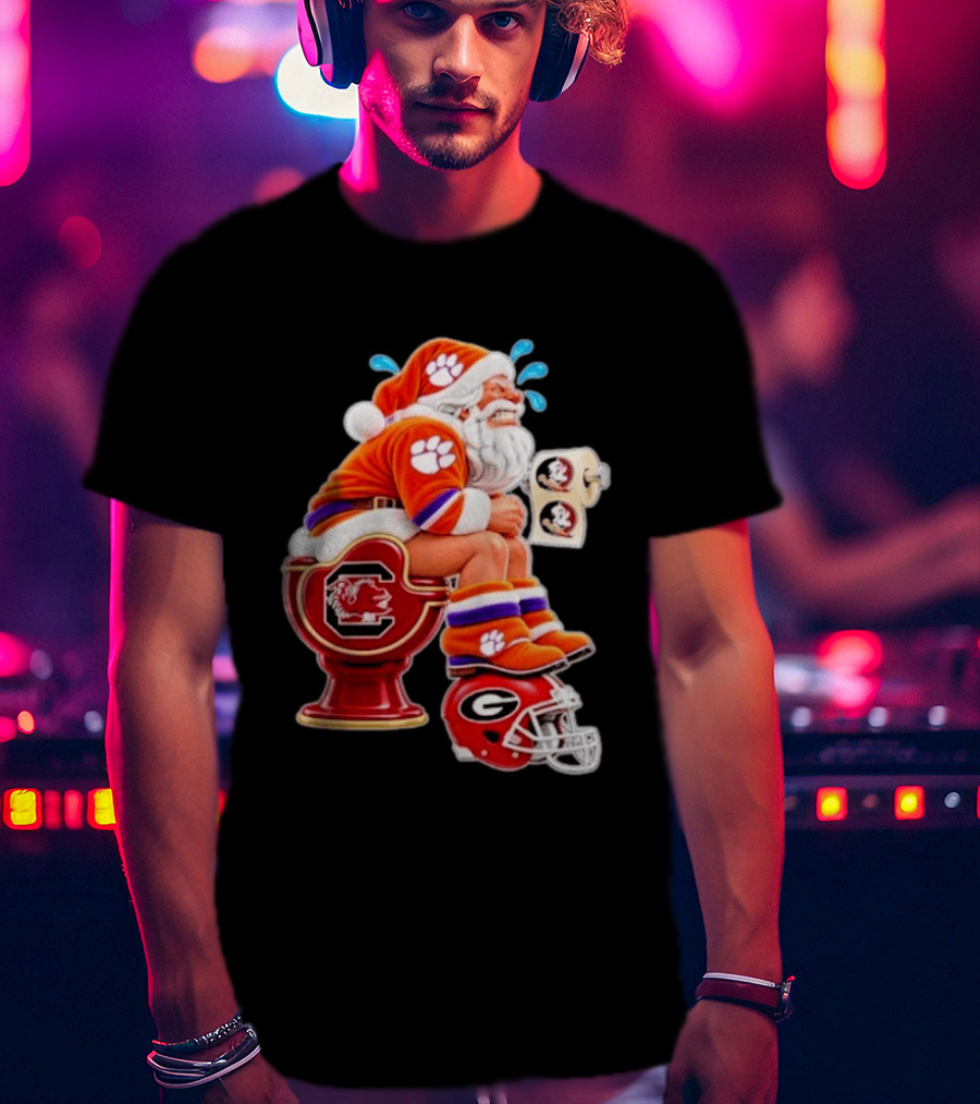 Clemson Tigers Santa South Carolina Gamecocks Georgia Bulldogs Florida State Christmas College Football T-Shirt