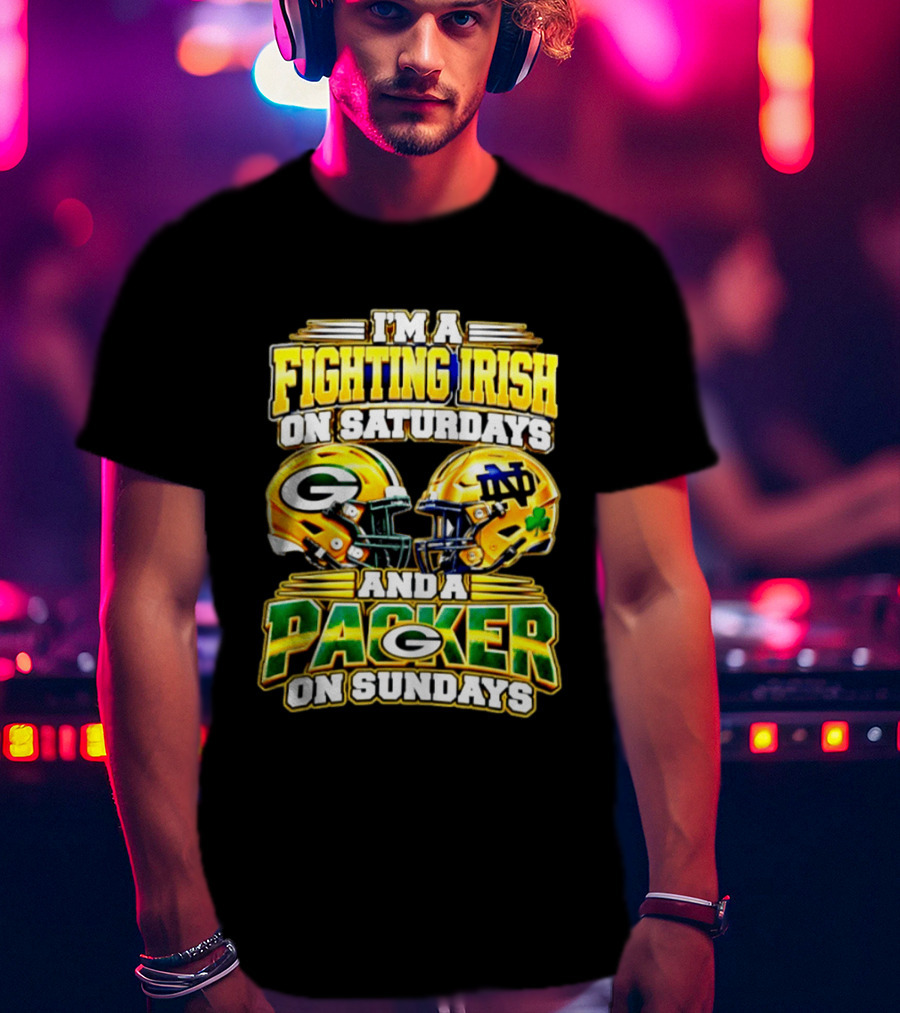 I'm A Fighting Irish On Saturdays And A Packer On Sundays Football Helmet T-Shirt