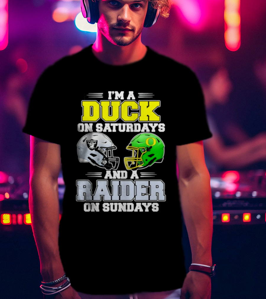 I'm A Duck On Saturdays And A Raider On Sundays Football Helmet T-Shirt