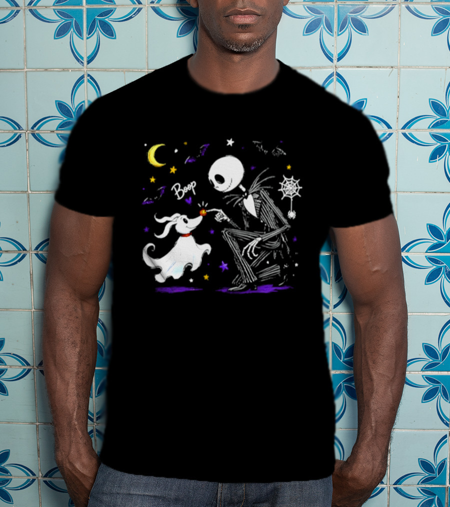 Jack Skellington Zero Dog Boop Halloween 2026 Moon Bats Stars T-Shirt