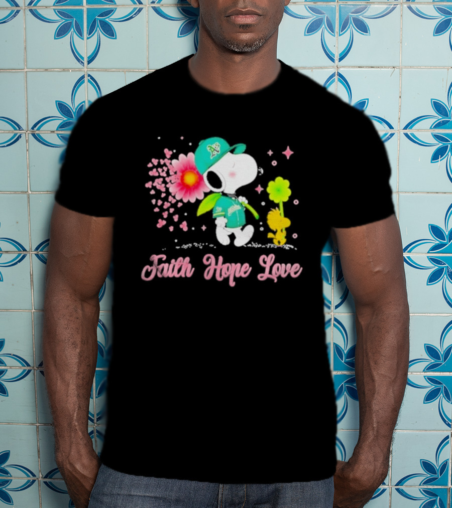 Oakland Athletics Snoopy Woodstock Faith Hope Love Breast Cancer Awareness 2026 T-Shirt