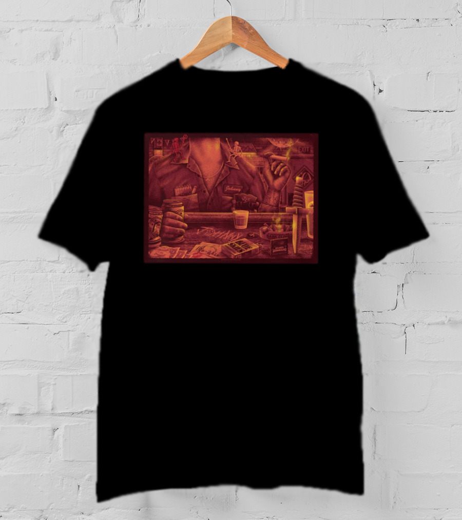 Johnny Blue Skies Dark Clouds Enterprise Center Oct 6 2026 Poker Whiskey Skeletons Dagger Smoky Bar Scene T-Shirt
