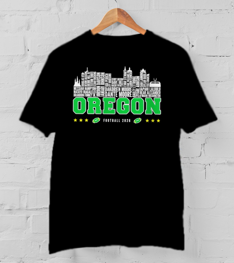 Oregon Ducks Football 2026 City Skyline Stars Helmets T-Shirt
