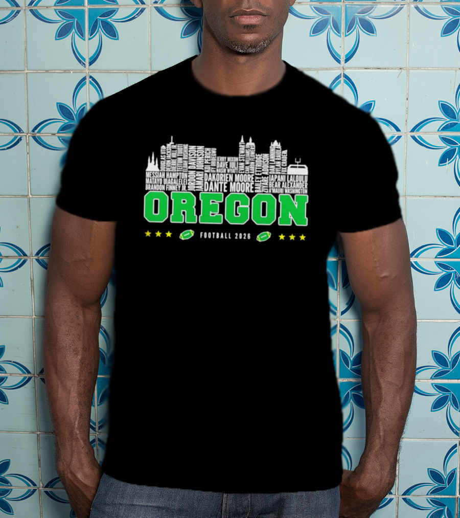 Oregon Ducks Football 2026 City Skyline Stars Helmets T-Shirt