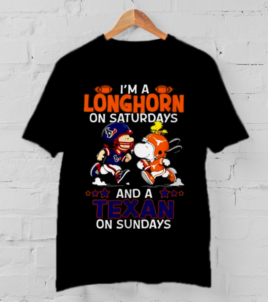 Peanuts I'm A Longhorn On Saturdays And A Texan On Sundays T-Shirt