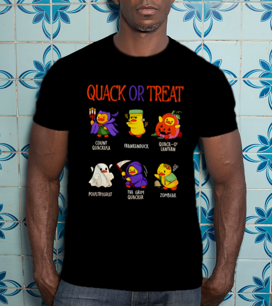 Quack Or Treat Count Quackula Frankenduck Quack O' Lantern Poultrygeist The Grim Quacker Zombeak T-Shirt