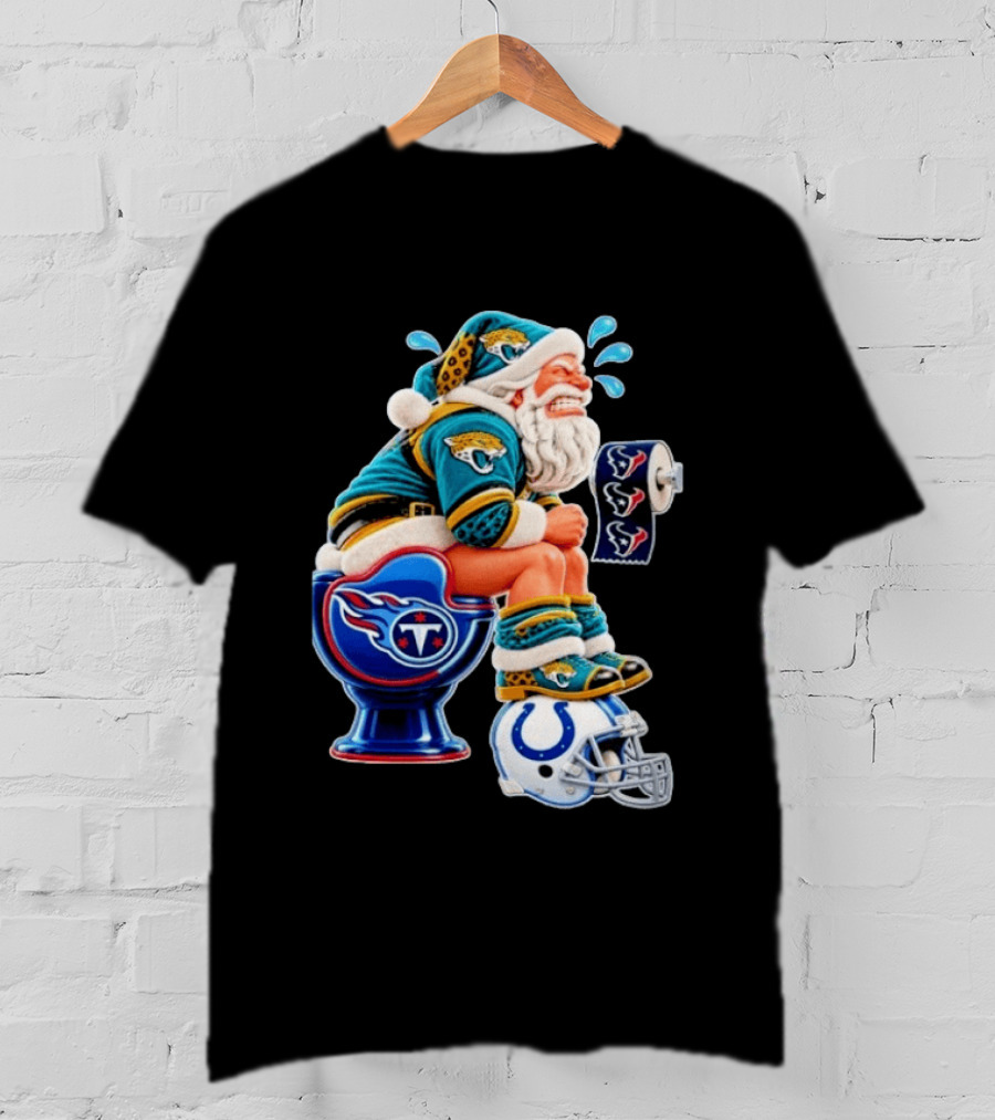 Tennessee Titans Indianapolis Colts Houston Texans Jacksonville Jaguars Santa Christmas Football T-Shirt