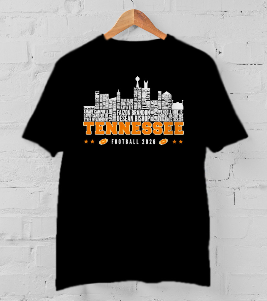 Tennessee Vols Football 2026 City Skyline Player Names T-Shirt