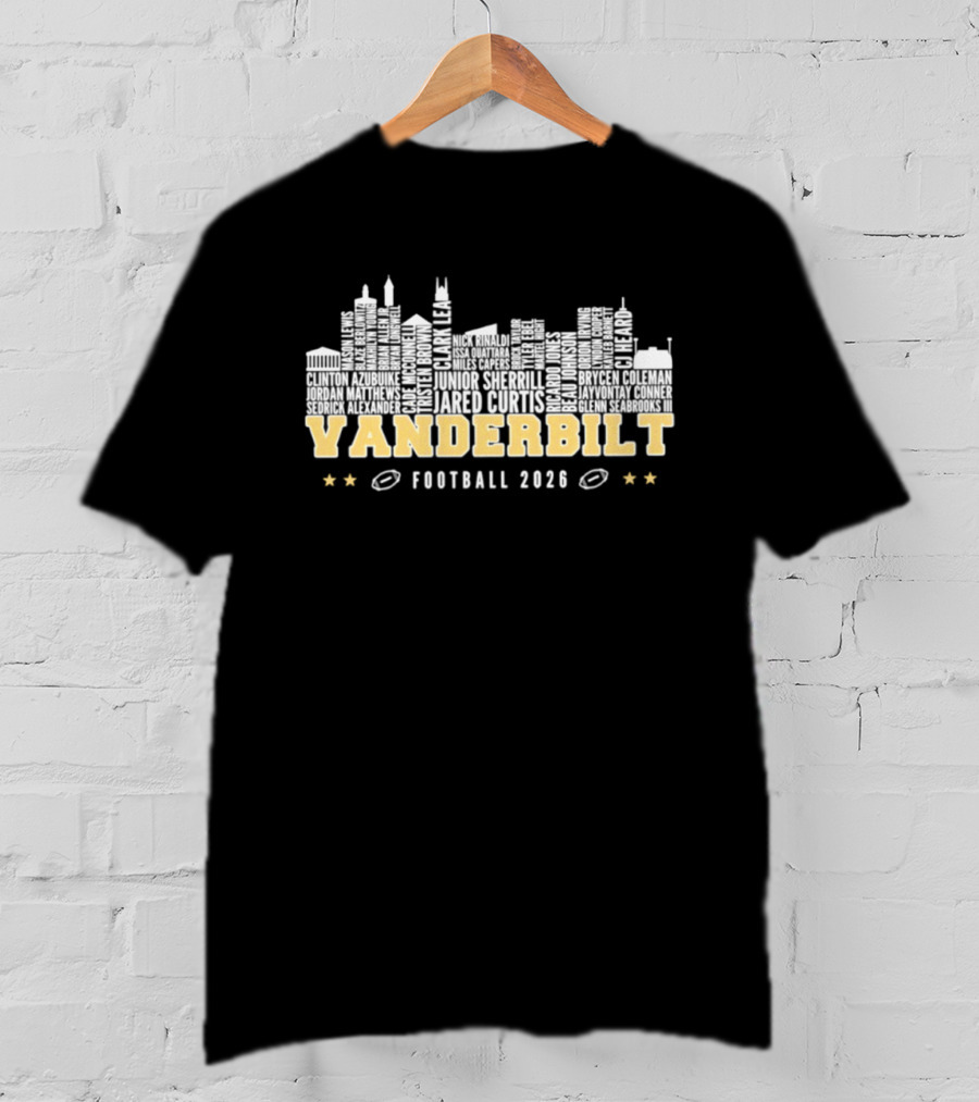 Vanderbilt Football 2026 City Skyline Players Names T-Shirt