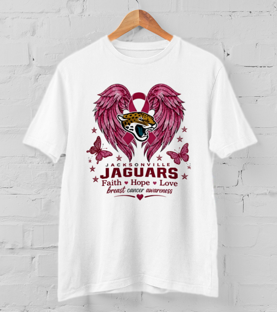 Jacksonville Jaguars Breast Cancer Awareness Faith Hope Love Wings T-Shirt