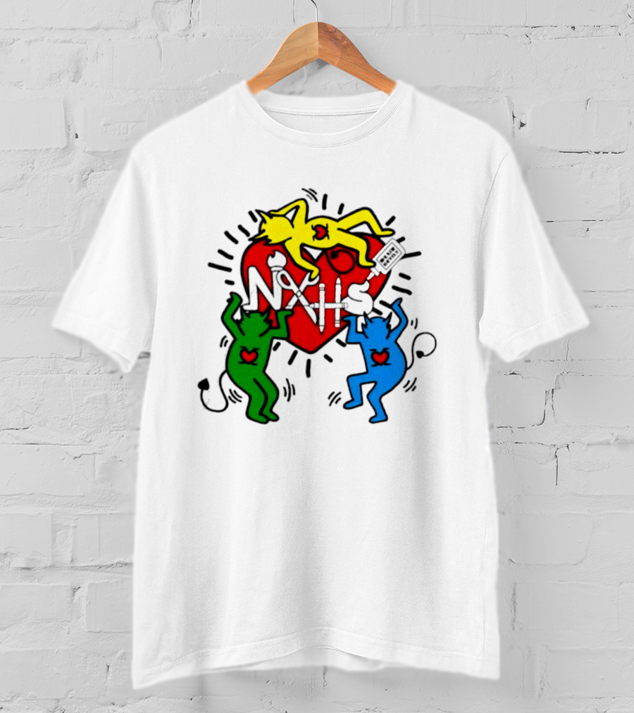 NAHS Blue Devils Keith Haring Heart Colorful Dancing Figures T-Shirt