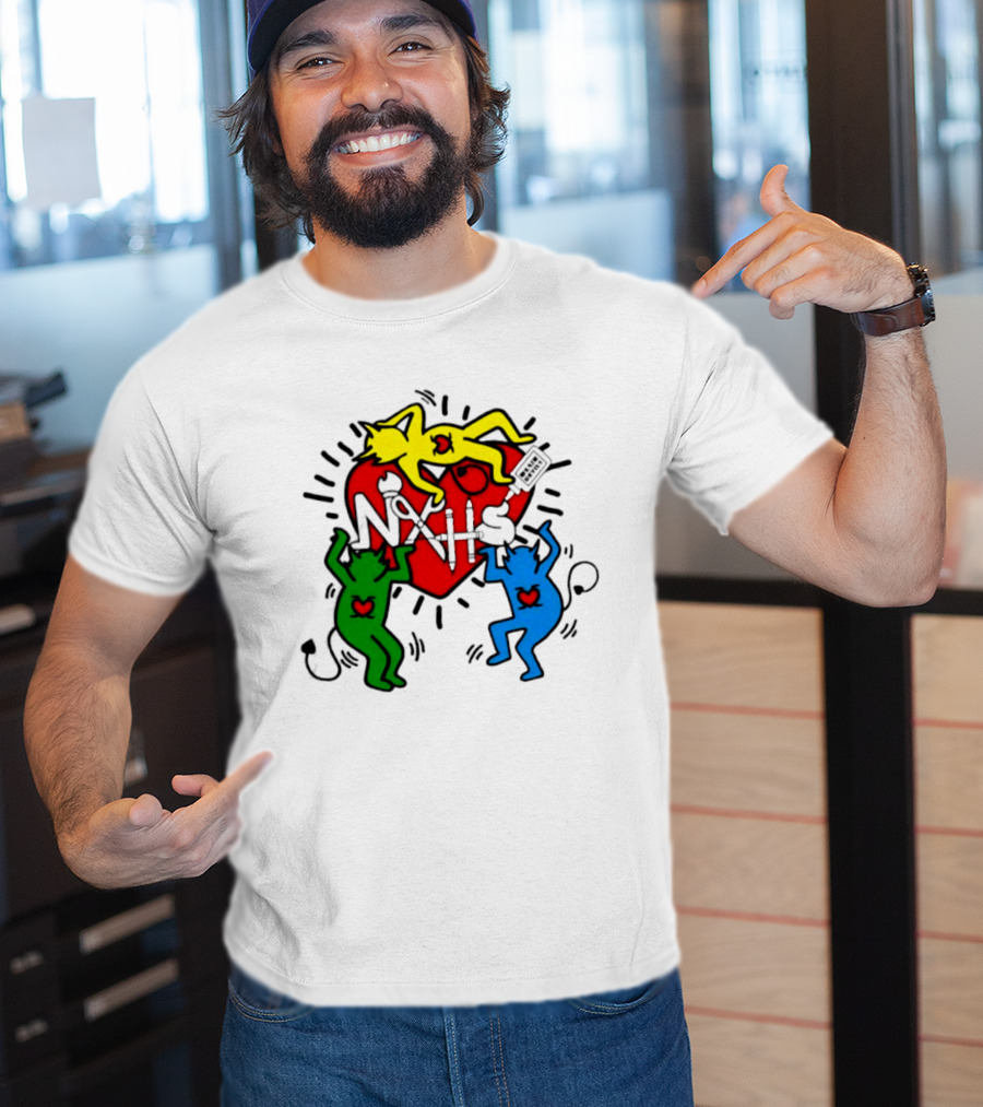 NAHS Blue Devils Keith Haring Heart Colorful Dancing Figures T-Shirt