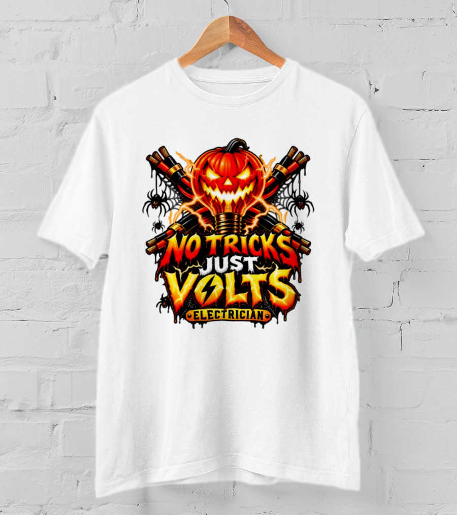 No Tricks Just Volts Electrician Pumpkin Halloween T-Shirt