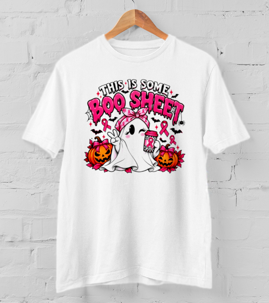 This Is Some Boo Sheet Breast Cancer Awareness Ghost Halloween Pink Ribbons Pumpkin T-Shirt