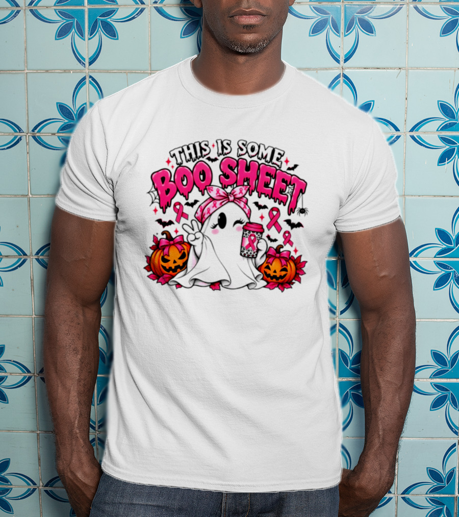 This Is Some Boo Sheet Breast Cancer Awareness Ghost Halloween Pink Ribbons Pumpkin T-Shirt