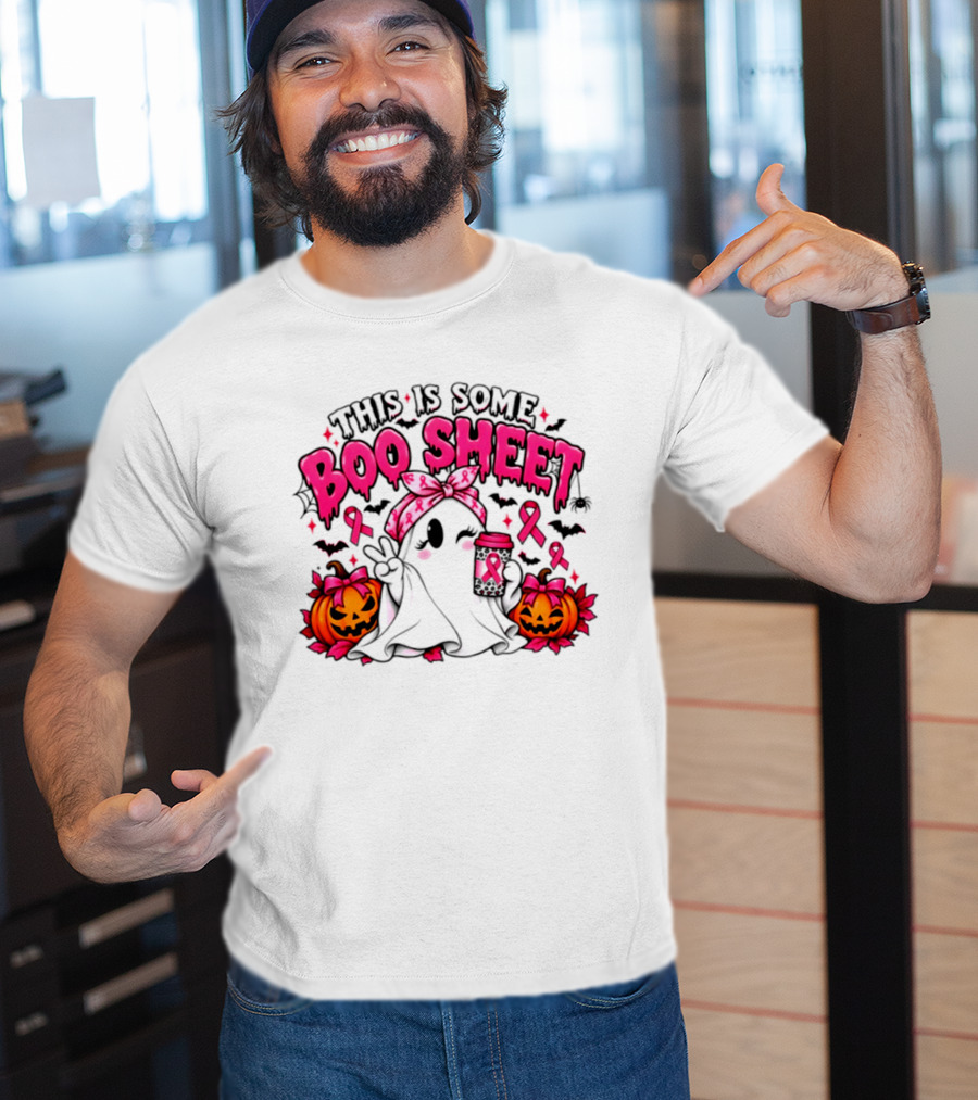 This Is Some Boo Sheet Breast Cancer Awareness Ghost Halloween Pink Ribbons Pumpkin T-Shirt