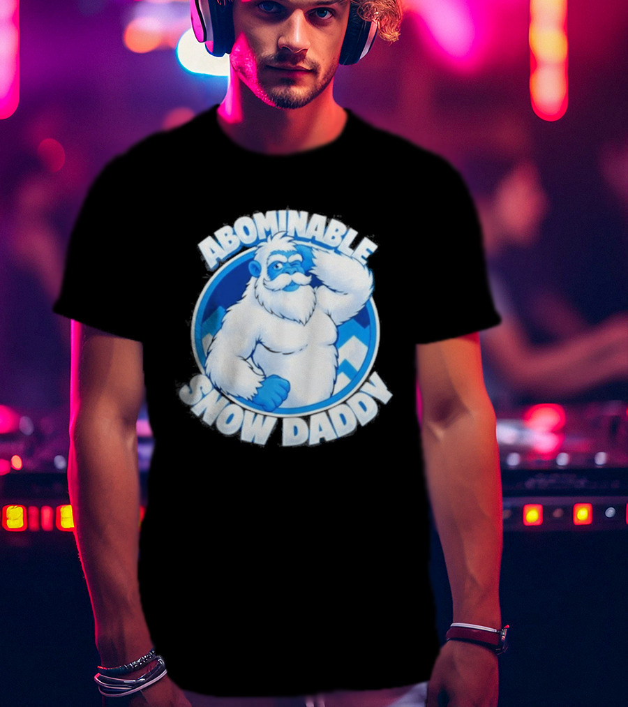 Abominable Snow Daddy Yeti Bigfoot Sasquatch Ice Blue Circle T-Shirt