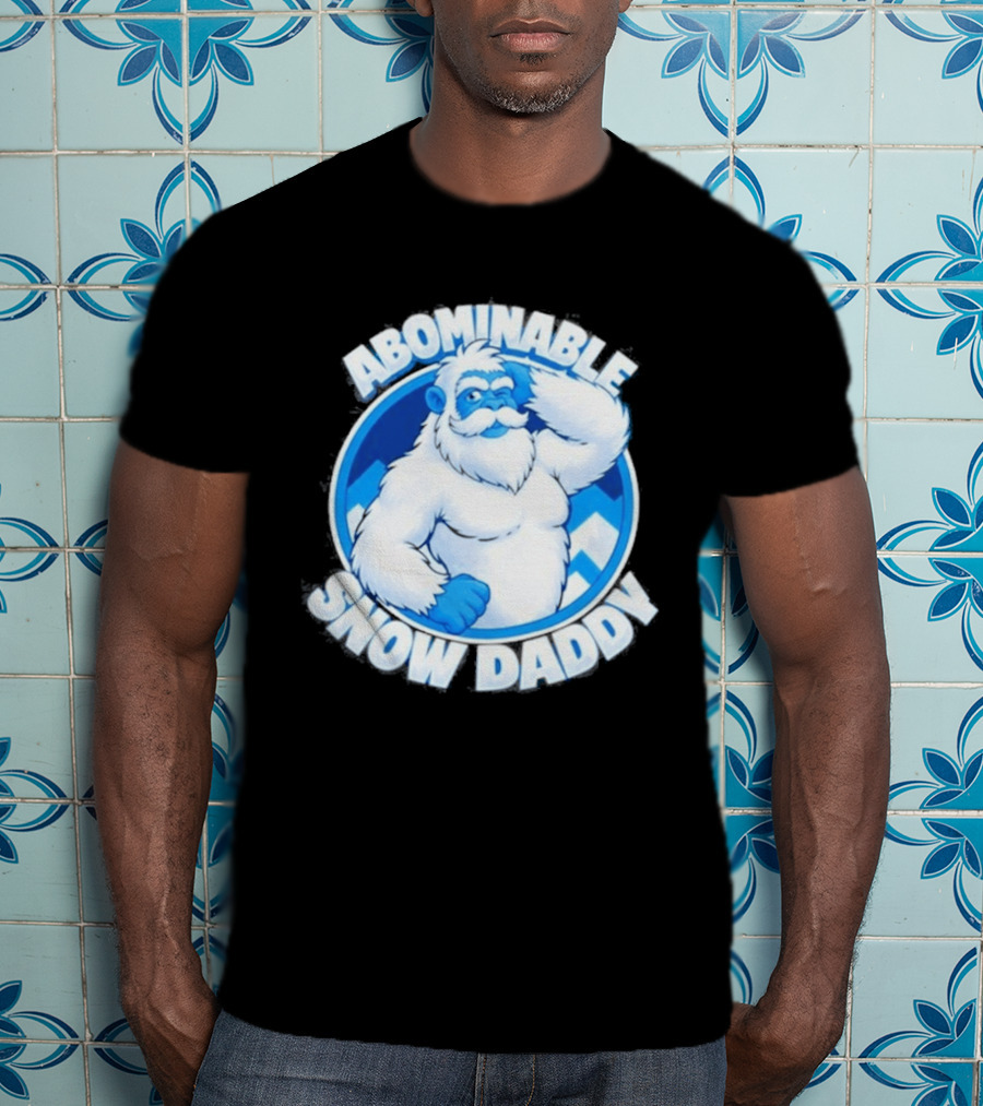 Abominable Snow Daddy Yeti Bigfoot Sasquatch Ice Blue Circle T-Shirt