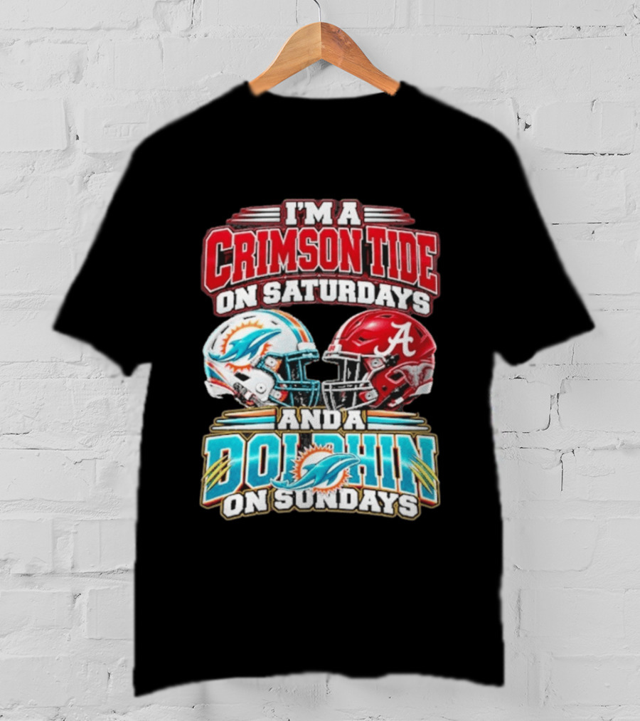 Crimson Tide Saturdays And Dolphin Sundays Football Helmets T-Shirt