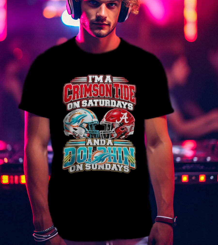 Crimson Tide Saturdays And Dolphin Sundays Football Helmets T-Shirt