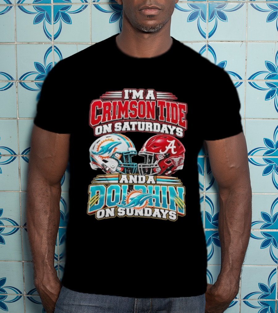 Crimson Tide Saturdays And Dolphin Sundays Football Helmets T-Shirt